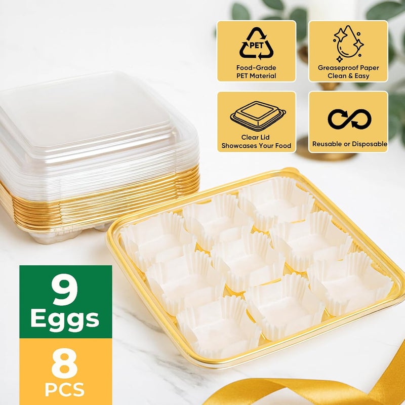 77L 72 Eggs Clear Deviled Egg Tray with Lid – Gold Plastic Party Serving Tray with Greaseproof Paper for Deviled Eggs, Sushi & Desserts - Image 4